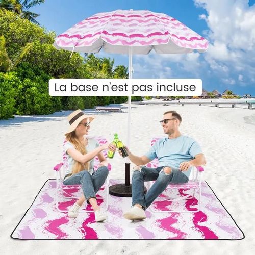 Costway Ensemble 4 Pcs Avec 2 Chaises De Jardin Pliables Et Parasol Portable Inclinable 190cm, Tapis 2 X 2m, Sac De Transport, Rose
