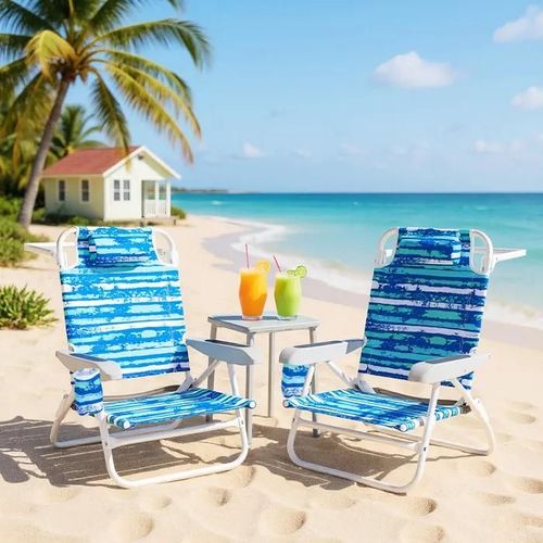 Lot De 2 Chaises De Jardin Pliables Costway, Tissu Oxford, Dossier Réglable À 5 Niveaux, Oreiller Porte-Serviette Sac Portable,Bleu