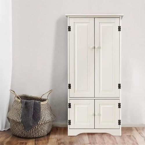 Costway Armoire 2 Portes Vintage,2 Etagères Réglable 59x32x123 Cm Meuble Pour Salon,Chambre,Bureau (Blanche) En Mdf Pour Enfant