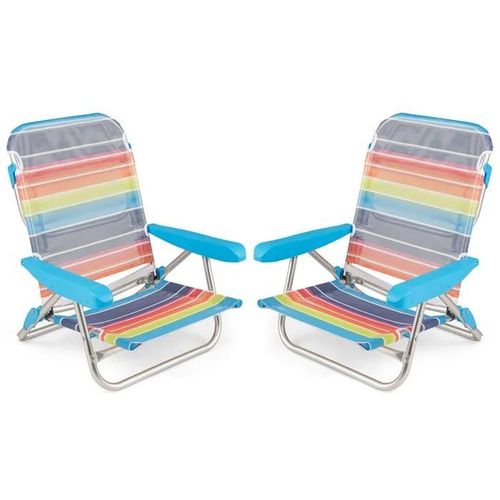Lot De 2 Chaises De Jardin Pliables Costway, Dossier Réglable À 5 Niveaux, Sangle De Transport, Charge 150 Kg, Pour Pêche Camping