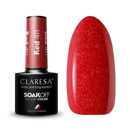 Vernis Hybride Rouge Claresa Soak Off Uv/Led 411, 5g Multicolore