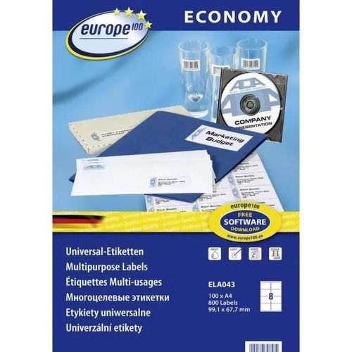 Etiquettes Universelles Europe100 Ela043, 99,1 X 67,7 Mm, 100 Feuilles/800 Étiquettes, Blanc