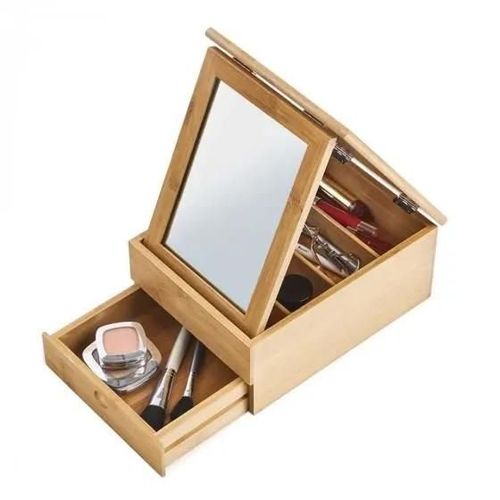 Boîte de rangement maquillage avec miroir Marron