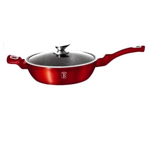 Sauteuse 28cm Rouge Metal, Revêtement Marbre- Aluminium Turbo Induction
