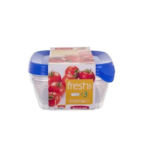Congélateur-Coffre-Fort Carrés Conteneurs En Plastique De Stockage Des Aliments Avec Couvercle Bleu Curver, Set De 3 Pces (0.8 L)...