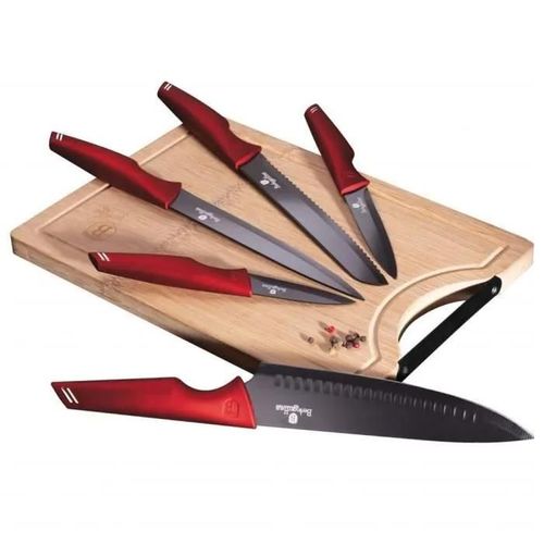 Couteaux - Berlinger Haus - Burgundy Line Bh2704 - 6 Pièces - Acier Inoxydable - Planche Incluse