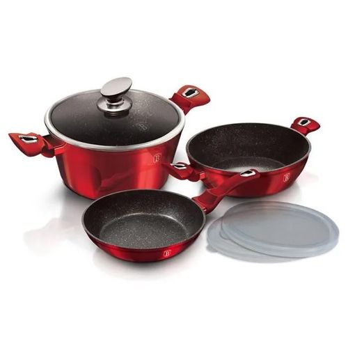 Berlingerhaus Set De Vaisselle Avec Surface En Marbre 6 Pcs Bourgogne Ligne Métallique Bh-7046