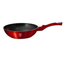 Wok 28cm Rouge Metal, Revêtement Marbre- Aluminium Turbo Induction