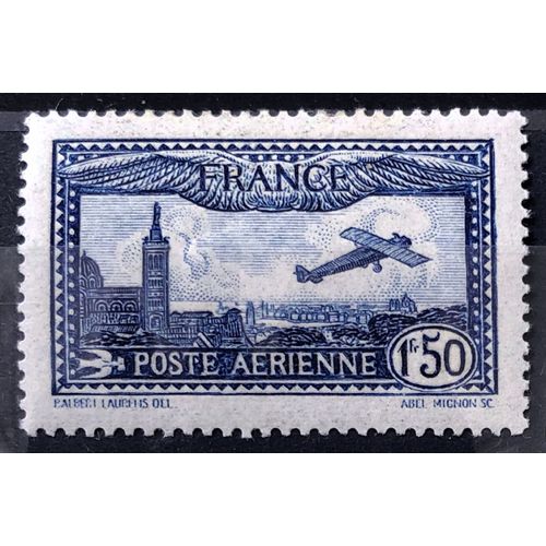 Avion Survolant Marseille 1f50 Bleu (Très Joli Aérienne N° 6) Neuf* - France Année 1928 - Brn83 - N33366