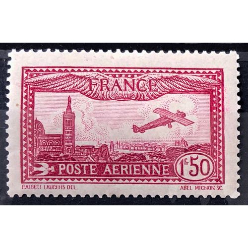 Avion Survolant Marseille 1f50 Carmin (Très Joli Aérienne N° 5) Neuf* - France Année 1928 - Brn83 - N33365