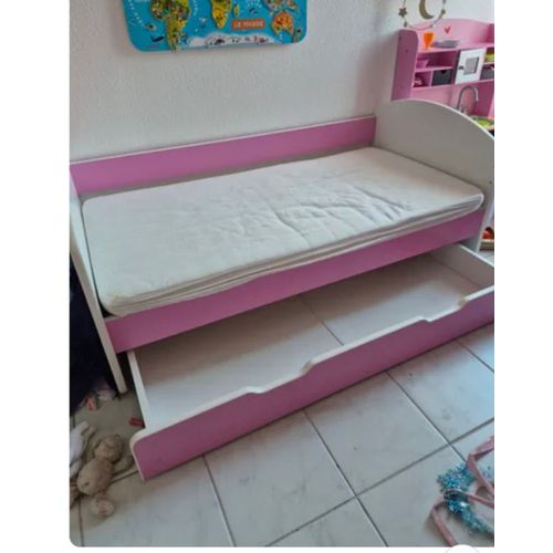 Lit Enfant 140×70 Cm , Rose + 2 Matelats