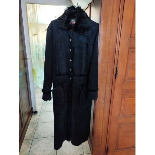Manteau Long Noir Fausse Fourrure Vintage L/40