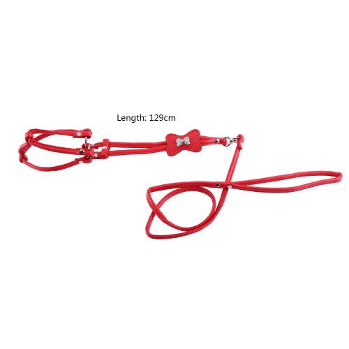 Hjlian Ensemble Harnais Et Laisse En Cuir Synthetique Pour Chien Et Chiot (Rouge, Taille S)