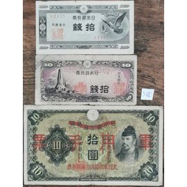 Lot 3 Billets Japon - 10 Yen 1938 - 10 Sen 1944 / 1953 : J86