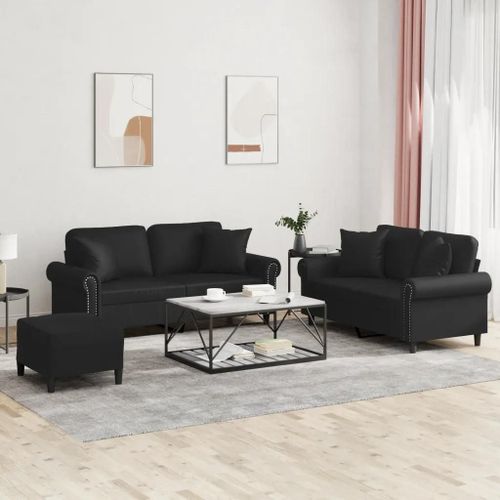 Prolenta Premium - Ensemble De Canapés 3 Pcs Avec Coussins Noir Similicuir