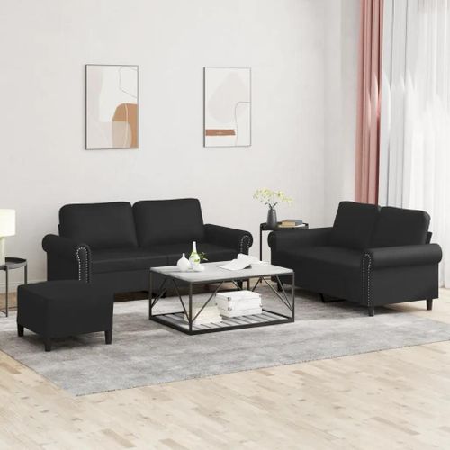 Prolenta Premium - Ensemble De Canapés 3 Pcs Avec Coussins Noir Similicuir