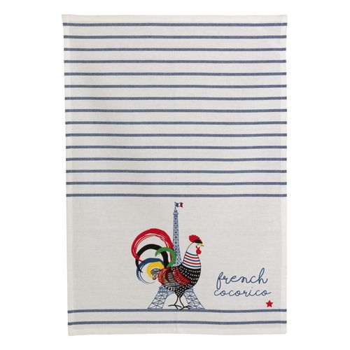 Torchon Recyclé French Cocorico Ecru/Bleu 50 X 70 Cm Winkler