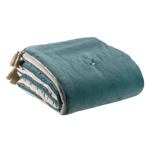 Edredon Pompons Elise Vert De Gris 80 X 180 Cm Vivaraise