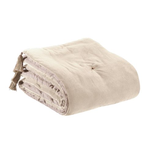 Edredon Pompons Elise Grege 80 X 180 Cm Vivaraise