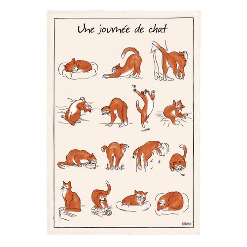 Torchon Imprimé Journee De Chat Ecru 48 X 72 Cm Winkler
