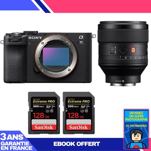 Boitier Sony A7C II Noir + FE 85mm f/1.4 GM + 2 SanDisk 128GB Extreme PRO UHS-II SDXC 300 MB/s + Ebook 'Devenez Un Super Photographe'