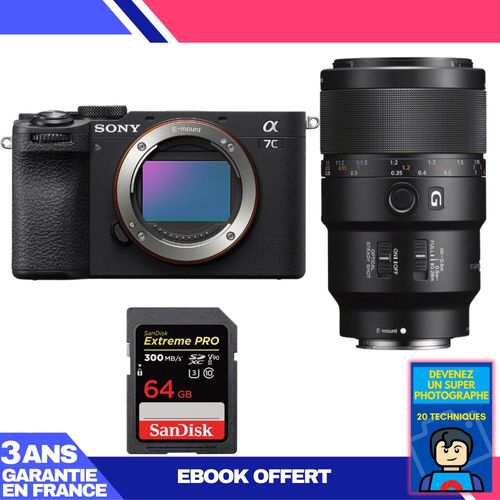 Boitier Sony A7C II Noir + FE 90mm f/2.8 Macro G OSS + 1 SanDisk 64GB Extreme PRO UHS-II SDXC 300 MB/s + Ebook 'Devenez Un Super Photographe'