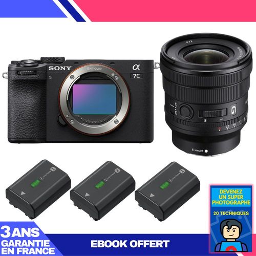 Boitier Sony A7C II Noir + FE PZ 16-35mm f/4 G + 3 Sony NP-FZ100 + Ebook 'Devenez Un Super Photographe'