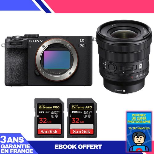 Boitier Sony A7C II Noir + FE PZ 16-35mm f/4 G + 2 SanDisk 32GB Extreme PRO UHS-II SDXC 300 MB/s + Ebook 'Devenez Un Super Photographe'