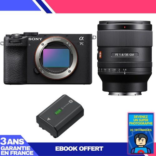 Boitier Sony A7C II Noir + FE 35mm f/1.4 GM + 1 Sony NP-FZ100 + Ebook 'Devenez Un Super Photographe'