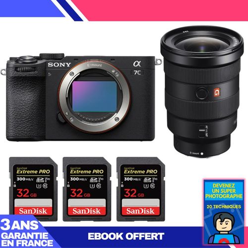 Boitier Sony A7C II Noir + FE 16-35mm f/2.8 GM + 3 SanDisk 32GB Extreme PRO UHS-II SDXC 300 MB/s + Ebook 'Devenez Un Super Photographe'