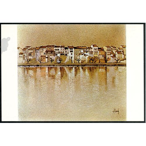 Une Carte De Collection, Bilan De L'Art Contemporain, Vieilles Maisons Au Bord Du Lot, 47, Villeneuve-Sur-Lot, Peinture De Jean-Michel Maurel