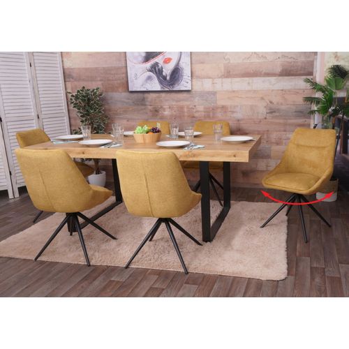 Lot De 6 Chaises De Salle À Manger Hwc-M65, Chaise De Cuisine Fauteuil Chaise, Pivotante Auto Position Métal Tissu/Textile   Jaune Moutarde