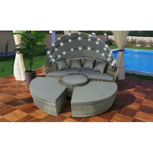 Île De Loisirs Swing & Harmonie® En Poly Rotin Éclairage Led Solaire : 180 Cm / Marron