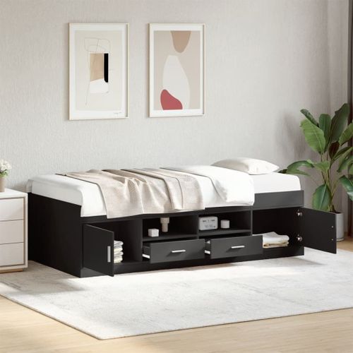 Vidaxl Lit De Jour Avec Tiroirs Noir 90x200 Cm Bois D'ingénierie