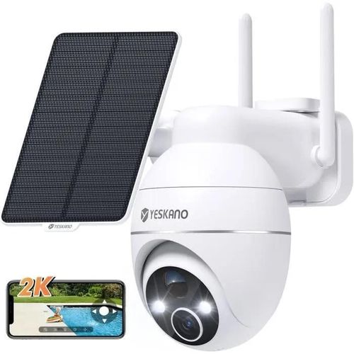 YESKANO 2K Camera Surveillance WiFi Exterieure sans Fil Solaire 360° PTZ Caméra Exterieur Solaire Batterie 2,4 GHz,Vision Nocturn