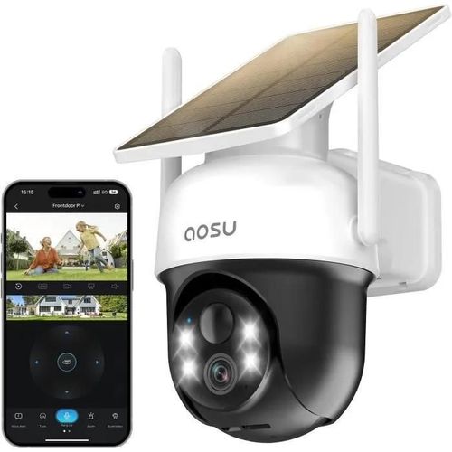Caméra de surveillance - AOSU - Solaire WiFi Extérieure - 3MP - Vision nocturne - 360°