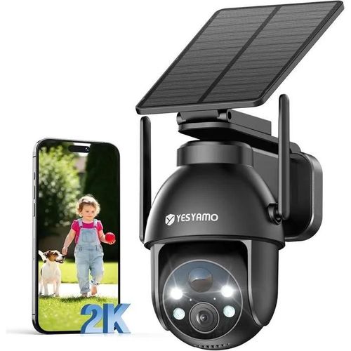 YESYAMO 2K Wireless Solar WiFi Surveillance Camera, 2.4GHz Solar Outdoor Camera with Solar Panel, 360 PTZ, Night Vision, Two-Way Au