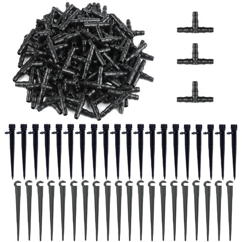 Lot De 100 Connecteurs En T Pour Irrigation Goutte À Goutte, 20 Spots Goutte-À-Goutte Réglables, Système D'irrigation Goutte À Goutte À 360 Degrés Pour Potager, Jardin