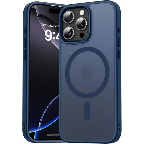 Coque Magnétique Pour Iphone 16 Pro, Étui Housse Arrière Translucide Givrée, Fine Anti-Traces Antichoc De Doigts Case Pour Iphone 16 Pro 6,3 Pouces, Bleu