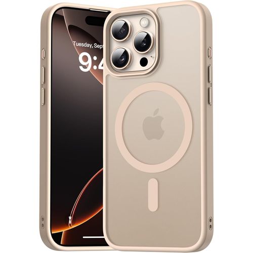 Coque Magnétique Pour Iphone 16 Pro, Étui Housse Arrière Translucide Givrée, Fine Anti-Traces Antichoc De Doigts Case Pour Iphone 16 Pro 6,3 Pouces, Titane Sable