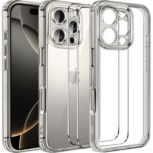 Coque Pour Iphone 16 Pro Avec 2 Pièces Verre Trempé Et Outil D'installation Facile, Protection Militaire Antichoc Transparente Étui De Protection Mince Bumper Housse- Titane