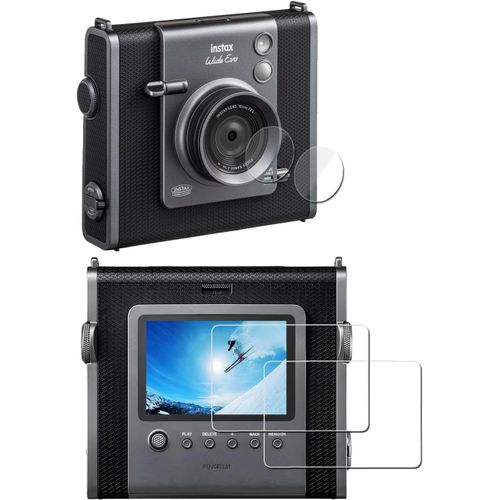 [2Pcs Protection d'Ecran pour Fujifilm Instax WIDE EVO Instant Film Camera+[2Pcs] PET Film pour objectif,Verre Trempé,Dureté 9H,Anti-rayure,Sans Bulle,Anti-empreinte,Installation Facile