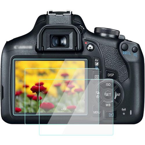 Komet Lot de 2 films de protection d'écran en verre trempé pour Canon EOS 1500D Rebel T7 Kiss X90 Dureté 9H 0,33 mm Épaisseur Anti-bulles Anti-rayures