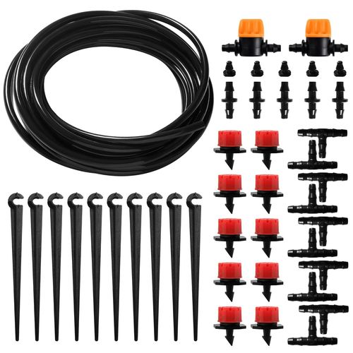 43 Pièces 4/7 mm Kit d'irrigation Goutte, 5m Tuyau d'irrigation, Systeme Irrigation, avec Raccords Cannelés Droits, Connecteurs en T, Bouchons d'extrémité, pour Jardin, Plantes