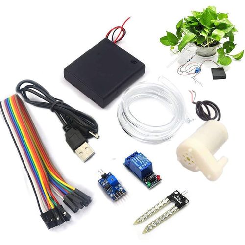 Kit d'arrosage Automatique pour Arduino DIY, 1pcs Sol Détection D'Humidité + 5V 4 Canal Relais Module + 1pcs Mini Micro Pompes à Eau Submersibles + 0.5M Tuyau Transparent