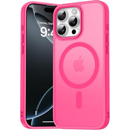 Coque Magnétique Pour Iphone 16 Pro, Étui Housse Arrière Translucide Givrée, Fine Anti-Traces Antichoc De Doigts Case Pour Iphone 16 Pro 6,3 Pouces, Rose Vif