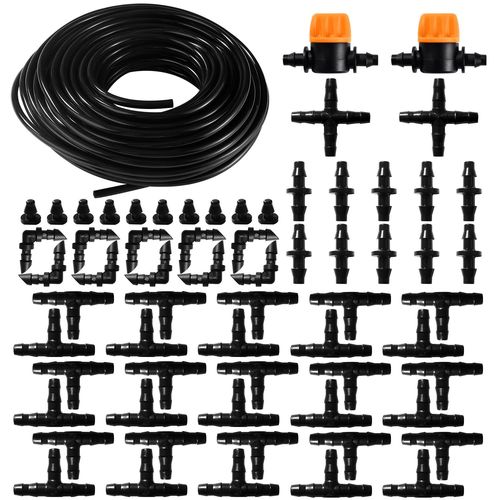 65 Pièces 4/7 mm Kit d'irrigation Goutte, 20m Tuyau d'irrigation, Systeme Irrigation, avec Raccords Cannelés Droits, Connecteurs en T, Bouchons d'extrémité, pour Jardin, Plantes
