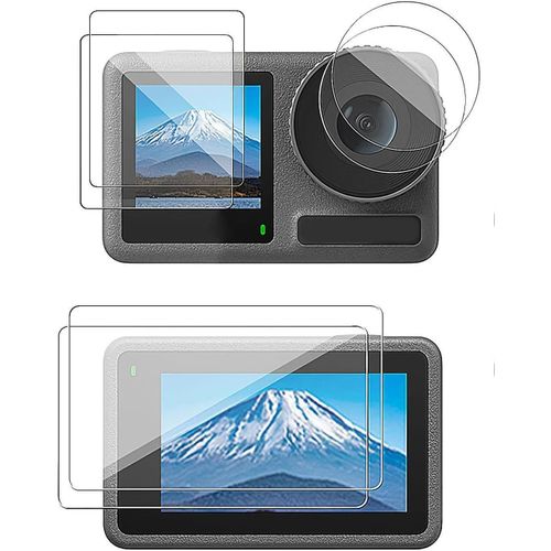 Lot de 2 + 6 films de protection d'écran pour appareil photo DJI Osmo Action 4, avec cache d'objectif en silicone, 0,3 mm, dureté 9H, anti-rayures, anti-bulles