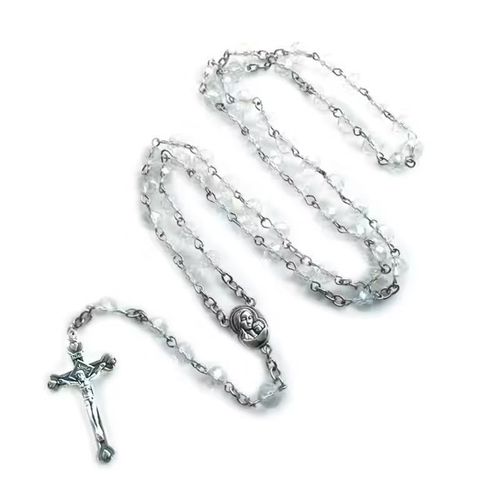 H7ea ? Collier Chapelet Chrétien Pour Femmes, Pendentif Crucifix En Perles De Cristal Blanches, Cadeau De Prière Religieux Catholique-Ouragan X