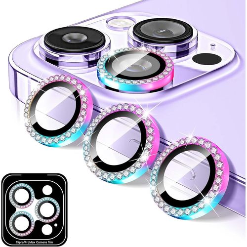 Protecteur D'objectif D'appareil Photo Diamond Pour Iphone 12 Pro Max, Couvercle D'objectif De Caméra En Verre Trempé À Paillettes, Autocollants De Film D`Anneaux En Métal